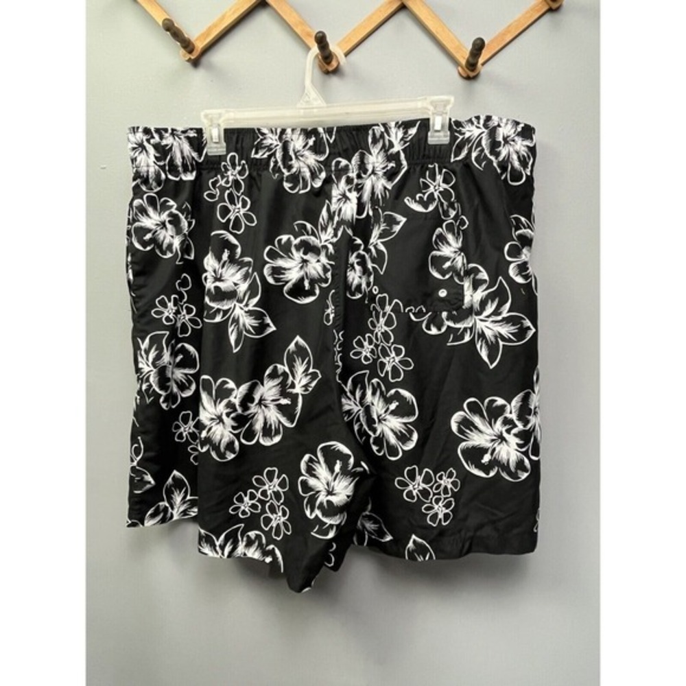 KS Island‎ Swim Shorts Mens 4XL Black White Tropical Lined Swimming Beach Pool